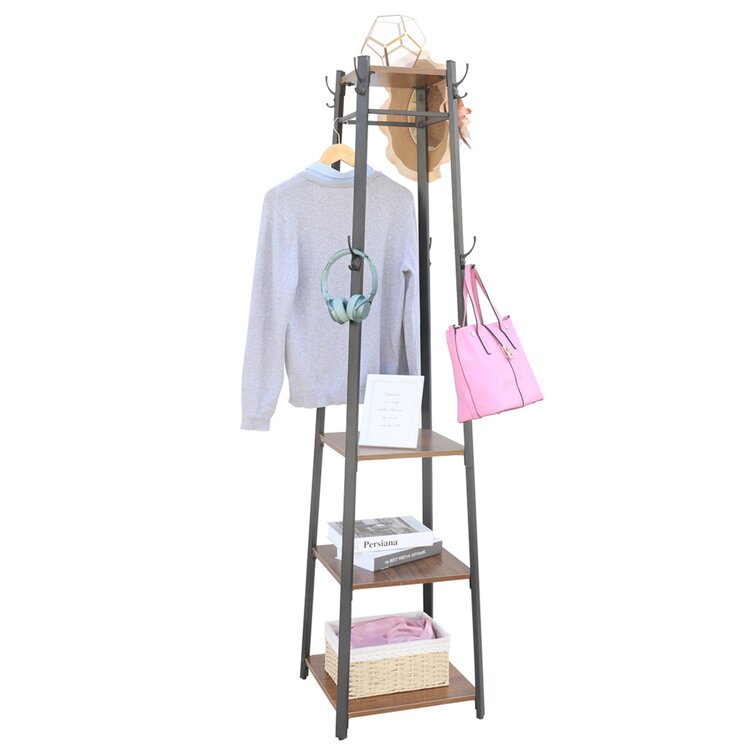 Latitude Run® 8- Hook Freestanding Coat Rack With Storage Shelves